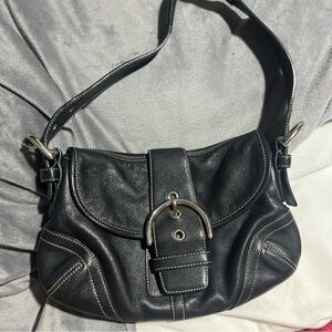 Coach Black Leather Shoulder Bag with Buckle G04S-9247